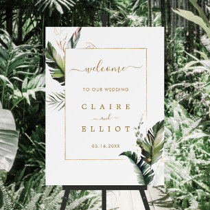 Affiche de bienvenue Mariage Tropical Foliage Gold