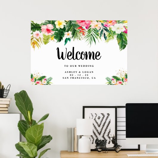 Affiche de bienvenue Mariage tropicale (Bureau à domicile)