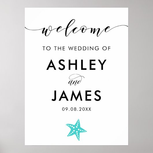 Affiche de bienvenue Mariage Turquoise Blue Starfi (Devant)