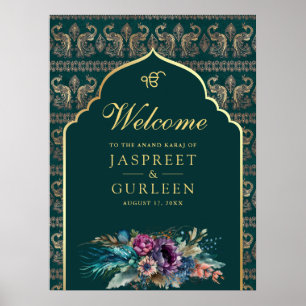 Affiche de bienvenue Mariage turquoise Gold Anand