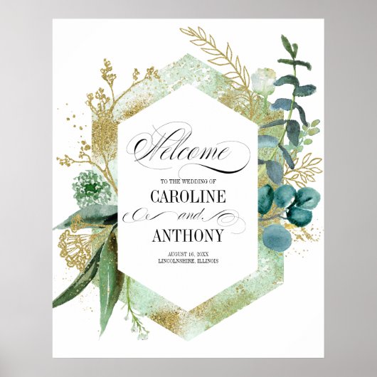 Affiche de bienvenue Mariage végétale verte (Devant)