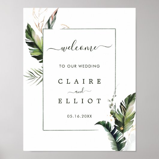 Affiche de bienvenue Mariage vert de feuillage tro (Devant)