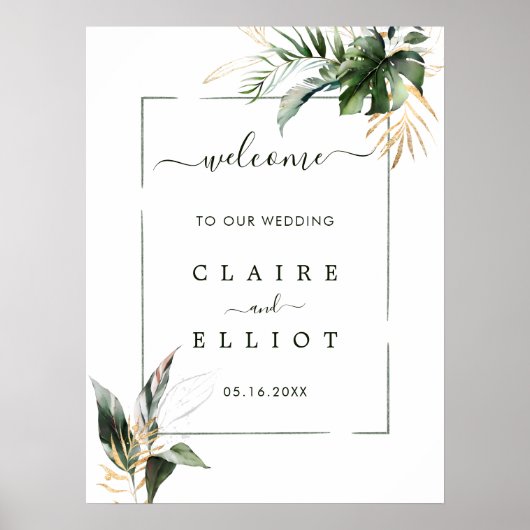 Affiche de bienvenue Mariage vert de feuillage tro (Devant)