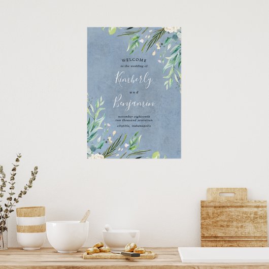 Affiche de bienvenue Mariage vert et bleu Dusty (Cuisine)