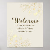 Affiche de bienvenue Mariage vintage Gold Floral (Devant)