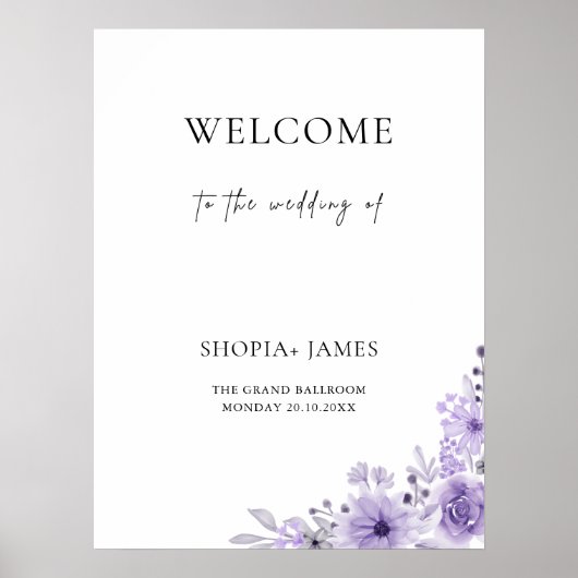 Affiche de bienvenue Mariage violet (Devant)