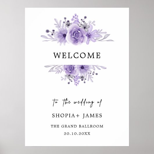 Affiche de bienvenue Mariage violet (Devant)
