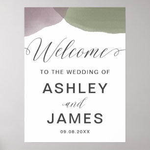 Affiche de bienvenue Mariage violet et vert Sage