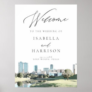 Affiche de bienvenue Mariage Watercolor Fort Worth
