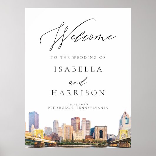 Affiche de bienvenue Mariage Watercolor Pittsburgh (Devant)