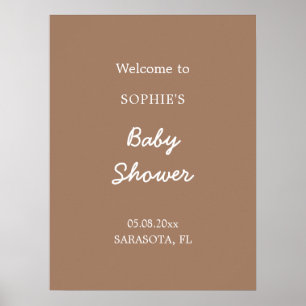 Affiche de bienvenue marron doux pour Baby Shower