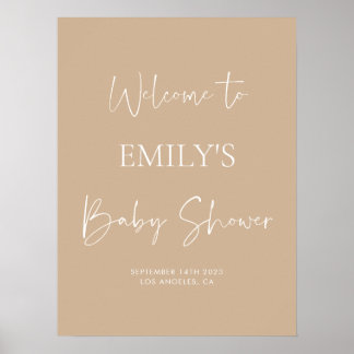 Affiche de bienvenue minimaliste Baby shower beige