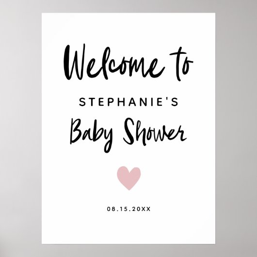 Affiche de bienvenue moderne Baby shower de coeur  (Devant)