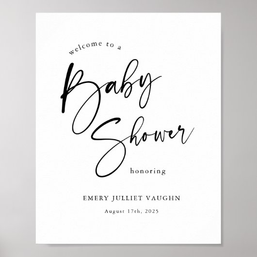 Affiche de bienvenue moderne de Baby shower noir e (Devant)