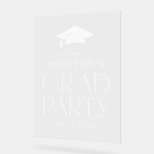 Affiche de bienvenue moderne Grad White Graduation (Angle)