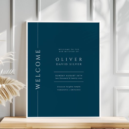 Affiche de bienvenue moderne Navy Blue Bar Mitzvah