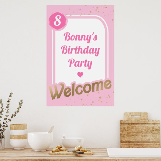 Affiche de bienvenue or rose (Cuisine)