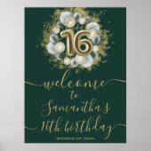 Affiche de bienvenue Or Vert Pour Sweet 16 Anniver (Devant)