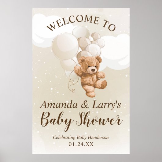 Affiche de bienvenue Ourson avec ballons (Devant)