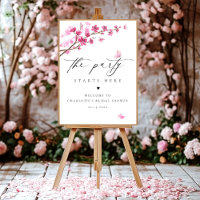 Affiche de bienvenue papillon rose cerise en fleur