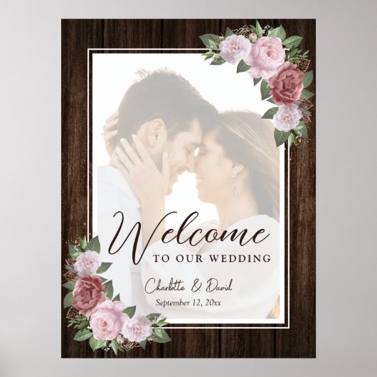 Affiche de bienvenue photo Rustic Blush Pink Maria (Devant)