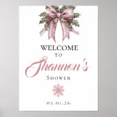 Affiche de bienvenue Pink Snowflake | Douche d'hiv (Devant)