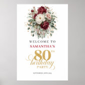 Affiche de bienvenue pour 80 ans avec fleurs borde (Devant)