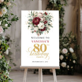 Affiche de bienvenue pour 80 ans classique fleurs