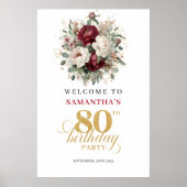 Affiche de bienvenue pour 80 ans classique fleurs (Devant)