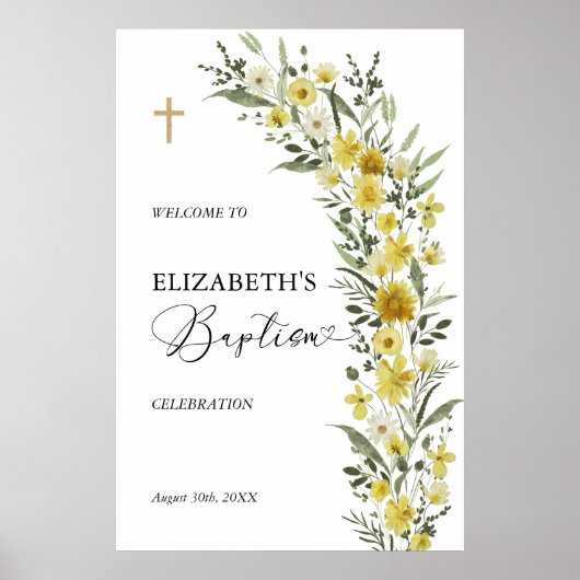 Affiche de bienvenue pour baptême avec croix de fl (Devant)
