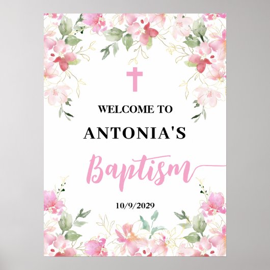 Affiche de bienvenue pour baptême de fille aux fle (Devant)