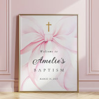Affiche de bienvenue pour baptême de fille avec un
