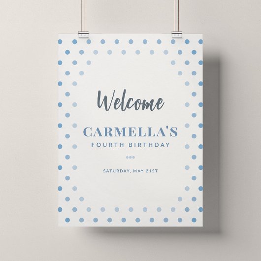 Affiche de bienvenue pour fête d'anniversaire Blue