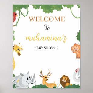 Affiche de bienvenue pour la baby shower Jungle Sa