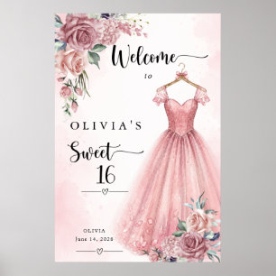 Affiche de bienvenue pour robe florale rose poussi