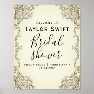 Affiche de bienvenue pour une baby shower fleuri d