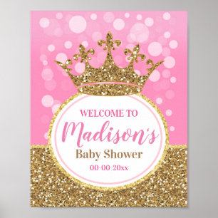 Affiche de bienvenue princesse rose fille douche o