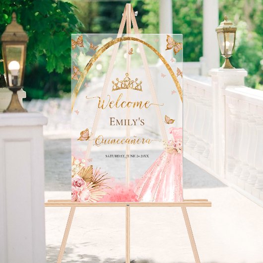 Affiche de bienvenue Quinceanera acrylique gelée |