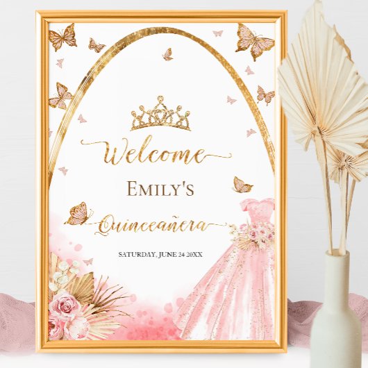 Affiche de bienvenue Quinceanera | Floral Blush Pi