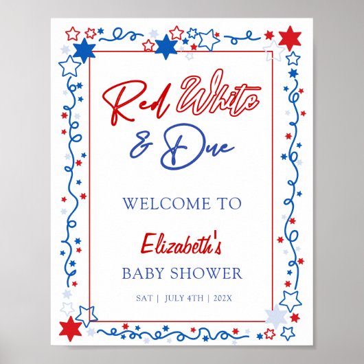 Affiche de bienvenue rouge blanc et Baby shower dû (Devant)