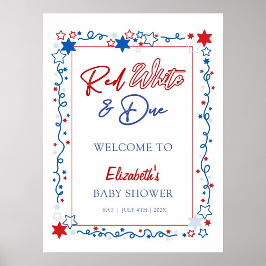 Affiche de bienvenue rouge blanc et Baby shower dû (Devant)