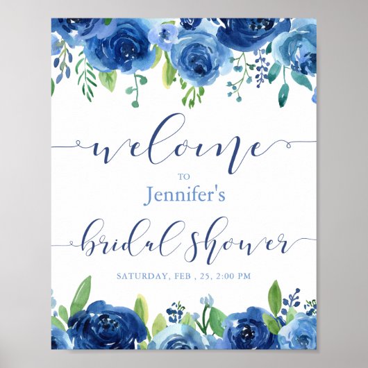 Affiche de bienvenue Rustic Blue Flowers pour la s (Devant)