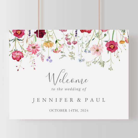 Affiche de bienvenue simple du Mariage Fleur sauva