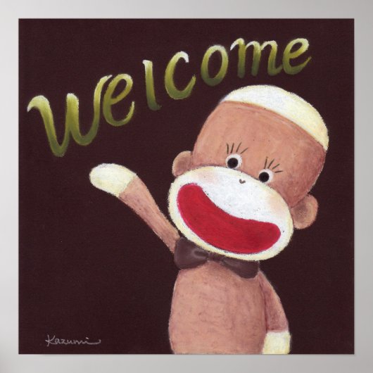 Affiche de bienvenue Singe Chaussette (Devant)