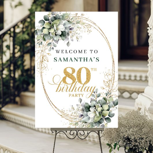 Affiche de bienvenue verte et blanche pour 80 ans 