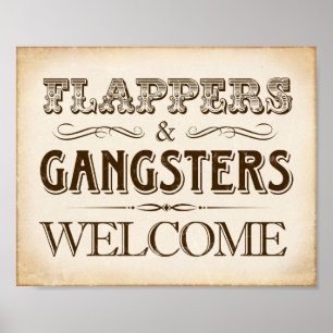 Affiche de bienvenue vintage FLAPPERS et GANGSTERS