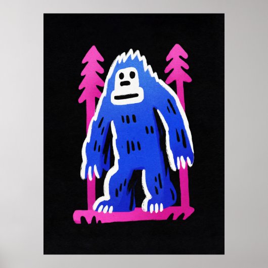 Affiche de Bigfoot en forêt rose et bleu, impressi (Devant)