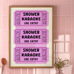 Affiche de billet de karaoke sous la douche rose