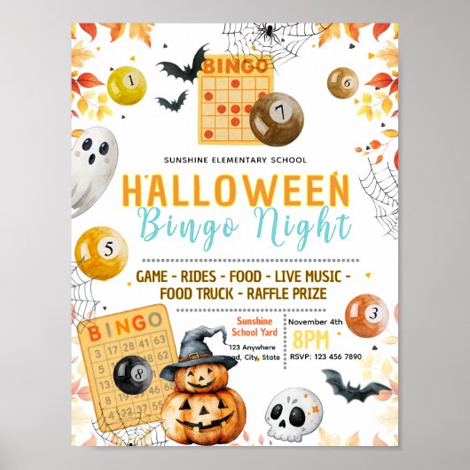 Affiche de bingo Halloween modifiable (Devant)