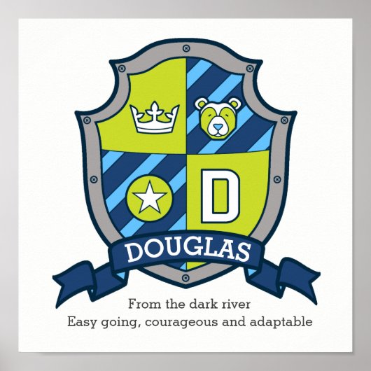 Affiche de blason d'ours signifiant le nom D des g (Devant)
